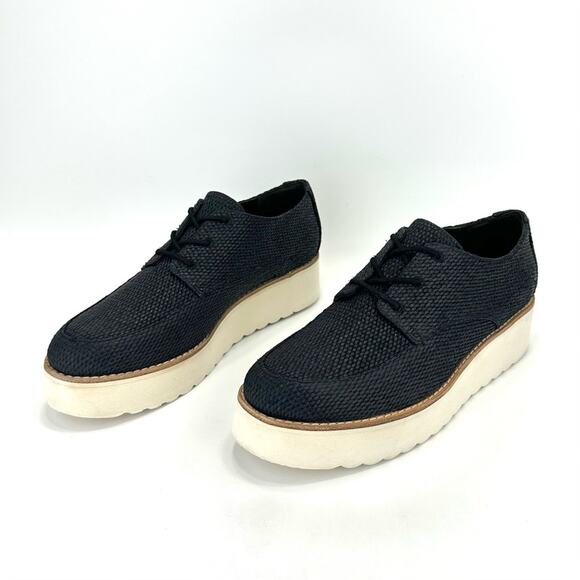 Vince Zina Platform Sneaker Size 8 Black Raffia Tweed Oxford/Derby Laced Wedged - Picture 2 of 14